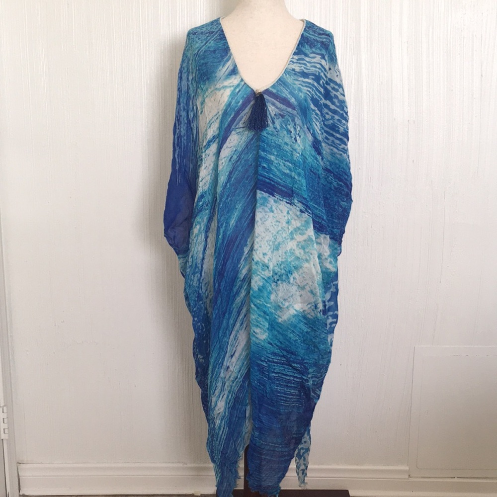 Gorgeous Pool to Party caftan blue beach pool coverup festival  XS S
